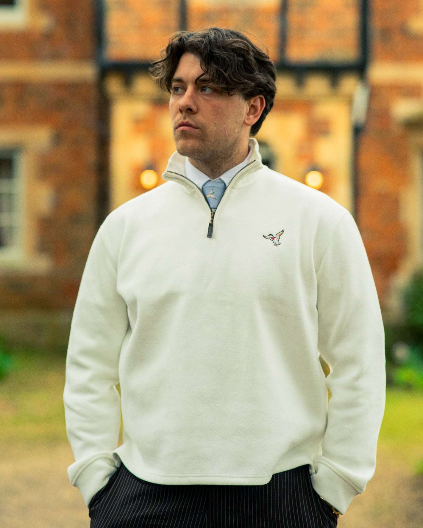 Ribbed Quarter-Zip Pullover - White